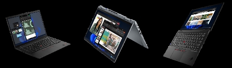 왼쪽부터 씽크패드 X1 카본 10세대, 씽크패드 X1 요가 7세대, 씽크패드 X1 나노 2세대. 사진=레노버