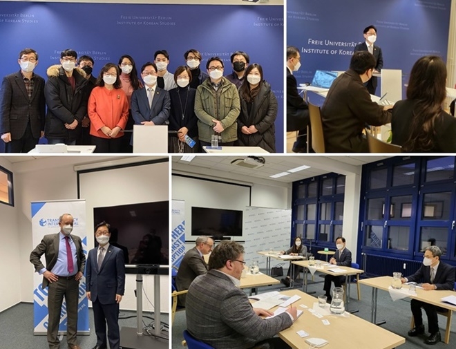 박범계 법무부장관이 강연에 참석한 베를린 자유대학 연구자들과 기념촬영을 하고 있다./박범계 법무부장관이 베를린 자유대학에서 법무부의 스타트업 창업 법적 지원 정책에 대한 강연을 하고 있다./ 박범계 법무부장관이 국제투명성기구 다니엘 에릭손 사무총장 등과 간담회를 갖고 있다./박범계 법무부장관이 국제투명성기구 다니엘 에릭손 사무총장과 기념사진을 찍고 있다.(사진제공=법무부)