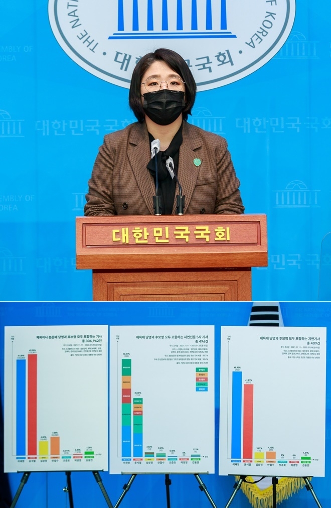 용혜인 선대위 대변인이 18일 오전 국회소통관에서 기자회견을 열어 언론에 균형잡힝 보도를 촉구하고 있다.(사진제공=기본소득당 오준호 대통령후보 선대위)