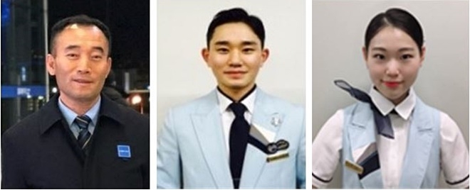 예병렬 열차팀장, 최완규 양선경 승무원.(사진제공=한국철도 부산경남본부)