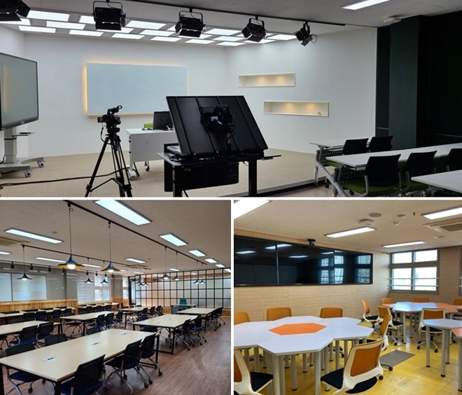 하이브리드형 수강실, 대·소형 스튜디오, 공강학습실 모습.(사진제공=부산교육청)