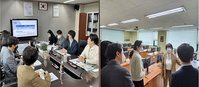 인천가정법원 소년부 판사 일행이 18일 인천청소년꿈키움센터에 방문해 업무협의를 진행하고, 교육시설을 참관하고 있다.(사진제공=인천청소년꿈키움센터)