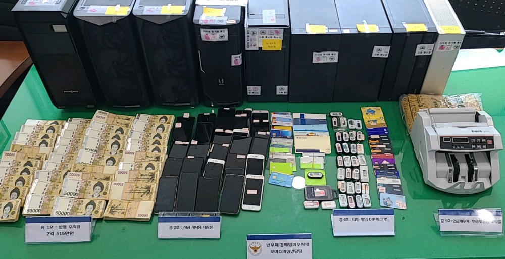 대포통장 임대 조직으로부터 압수한 현금, 휴대전화, 통장, OTP 등. (사진=연합뉴스)
