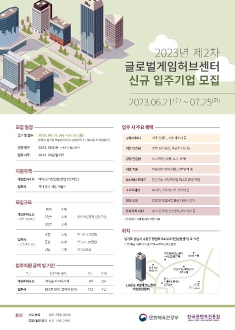 콘진원, 글로벌게임허브센터 입주사 및 게임벤처4.0 창업팀 모집