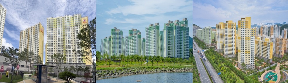 왼쪽부터 태백 포레스트 애시앙(임대), 광양목성 파크뷰 부영(임대), 부산신항 마린애시앙(분양) 전경.(사진=부영그룹)