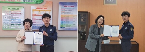 (사진왼쪽부터)엄궁중,동주중에서장학증서를전달하고기념촬영.(사진제공=부산구치소)