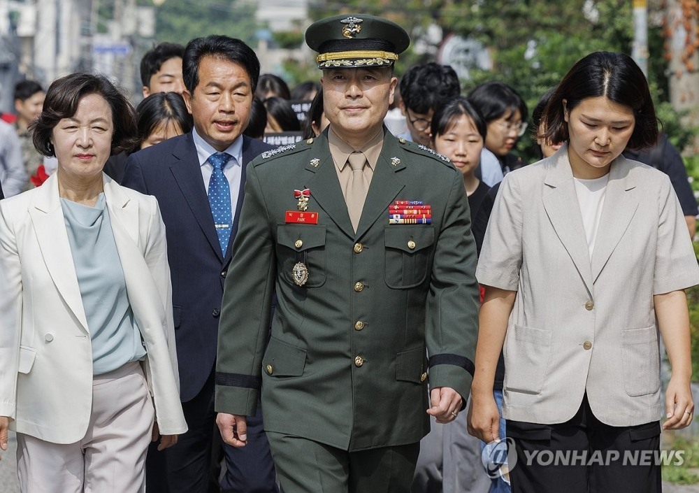 5차 공판 향하는 박정훈 전 수사단장.(사진=연합뉴스)