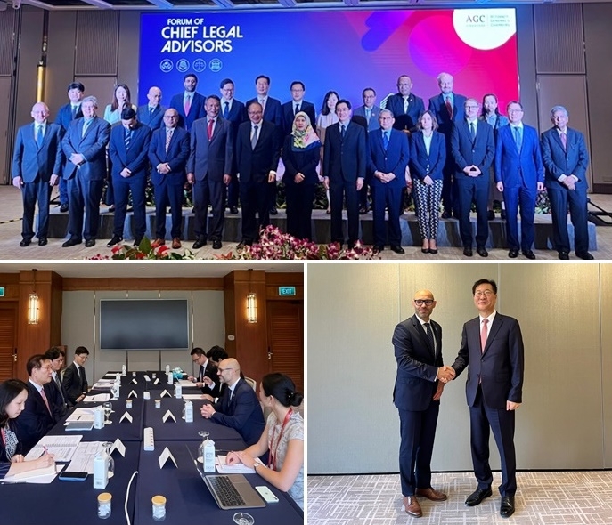 박성재 법무부장관이 싱가포르 세계 법무장관 회의에 참석해 PCA사무총장과 악수를 나누고 면담을 하고 있다.(사진제공=법무부)