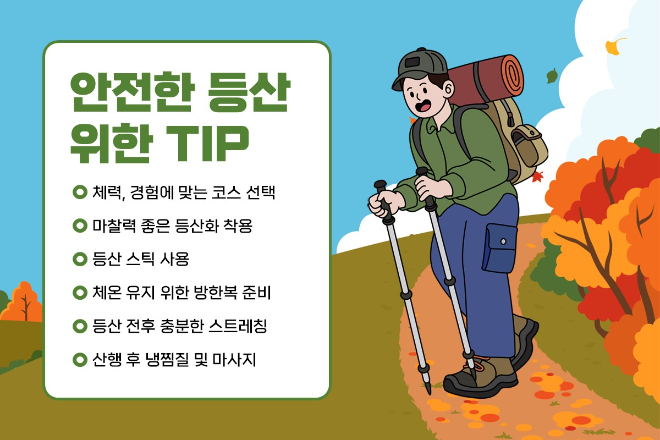 가을 단풍 산행, 미끄러운 낙엽에 낙상 주의해야