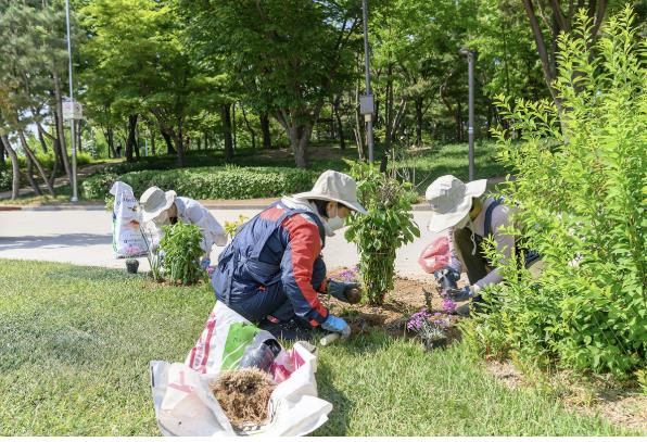 양천구 정원 자원봉사자 ‘정원친구’들이 가드닝활동을 하는 모습