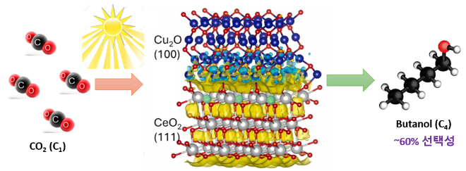광촉매 하에서 이산화탄소로부터 부탄올로 전환 모식도. 사진=한국연구재단