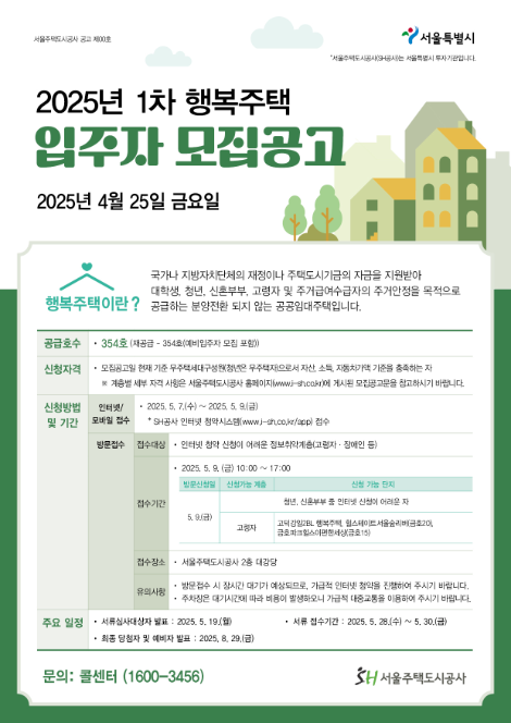SH공사, 고덕온빛채 등 행복주택 354세대 공급
