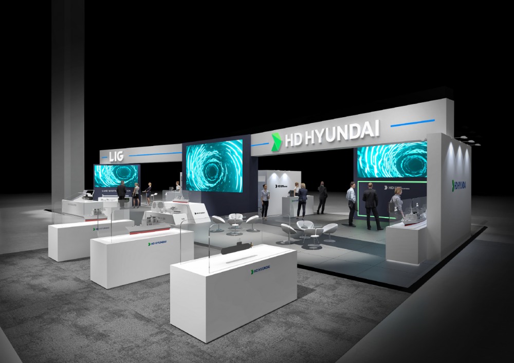 HD현대중공업이 현지시간 24일부터 27일까지 페루 리마에서 개최된 중남미 최대규모 방산전시회 SITDEF 2025에 참가해 꾸린 전시관의 조감도.(사진=HD현대중공업)