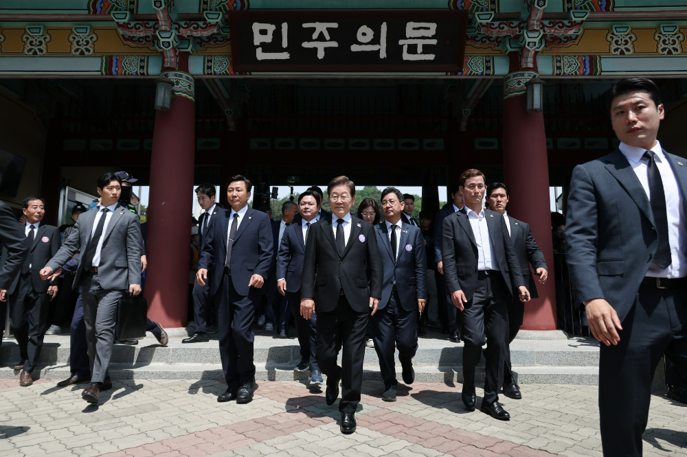 5·18 광주민주화운동 45주년 기념식 참석 마친 이재명 후보.(사진=연합뉴스)