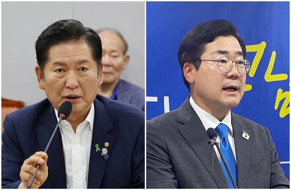 발언하는 정청래·박찬대 당 대표 후보(사진=연합뉴스)