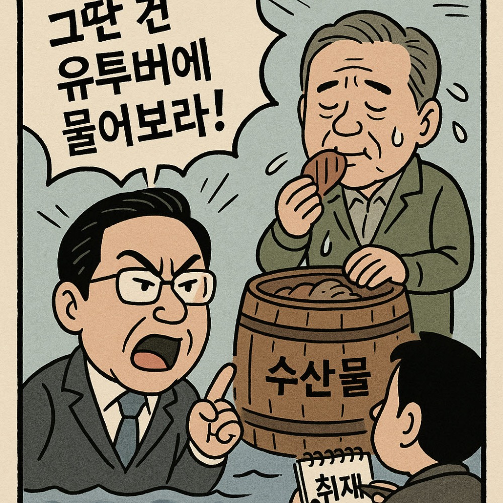 지석규 정무수석이 A 취재기자의 질문에 대해 “그딴 건 유튜버한테 물어보라”고 응답하고 있다.(제공=기자들의눈 제작)