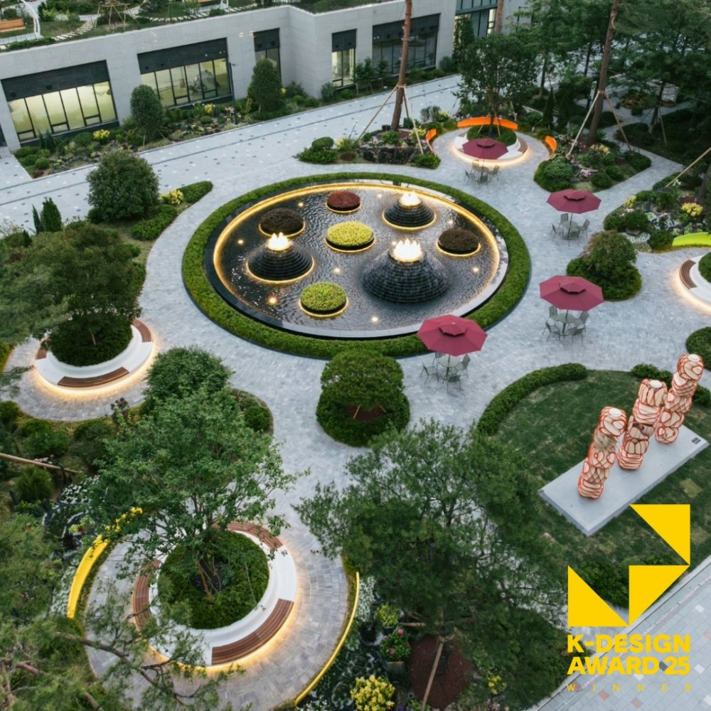 오산세교 우미린 센트럴시티의 중앙정원 ‘수(水), 목(木), 원(圓)’ 전경.(사진=우미건설)