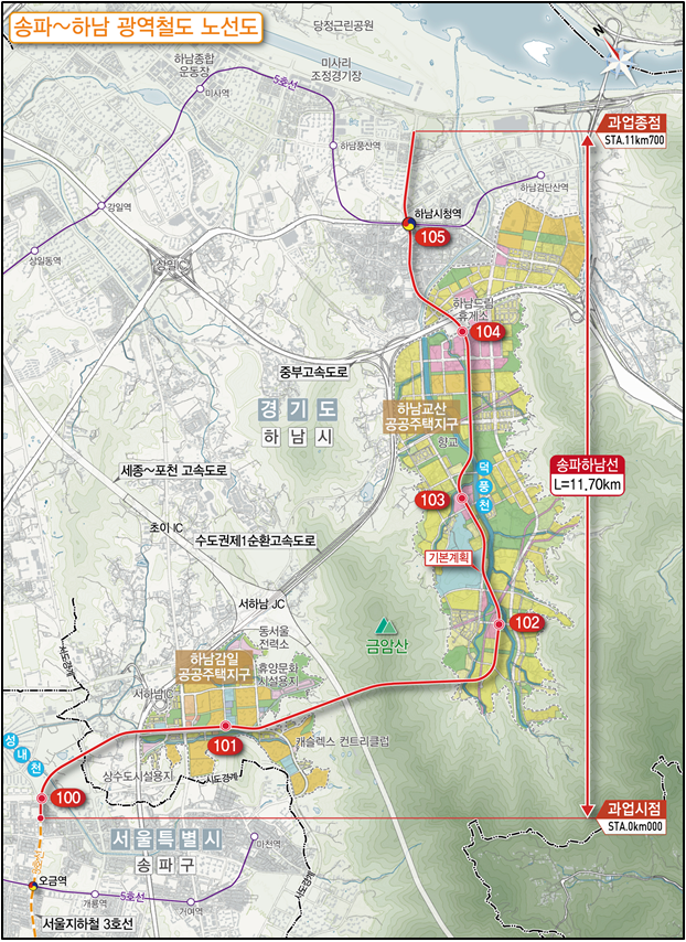 송파하남선 광역철도 노선도