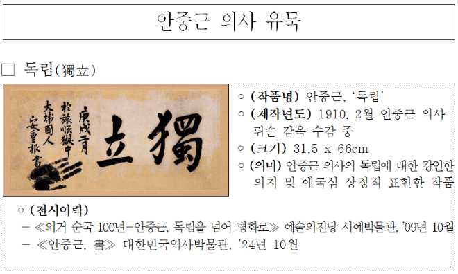 안중근 의사 유묵 / 경기도청