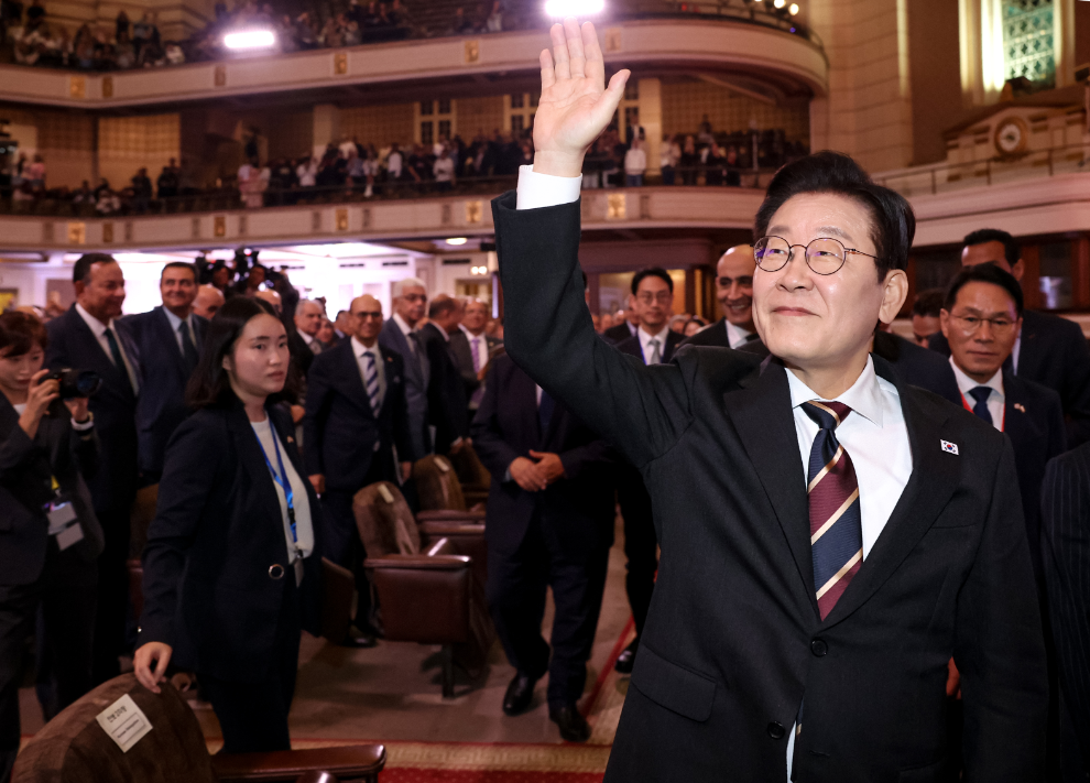 이재명 대통령, 카이로대학 연설(사진=연합뉴스)