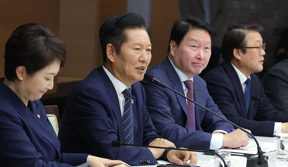 대한상의 간담회서 인사말하는 정청래 대표(사진=연합뉴스)