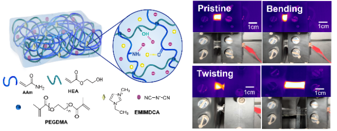 환경 안정성을 위한 비휘발성 이오노겔 전극을 활용한 고투명 고신축성 히터. 사진=한국연구재단