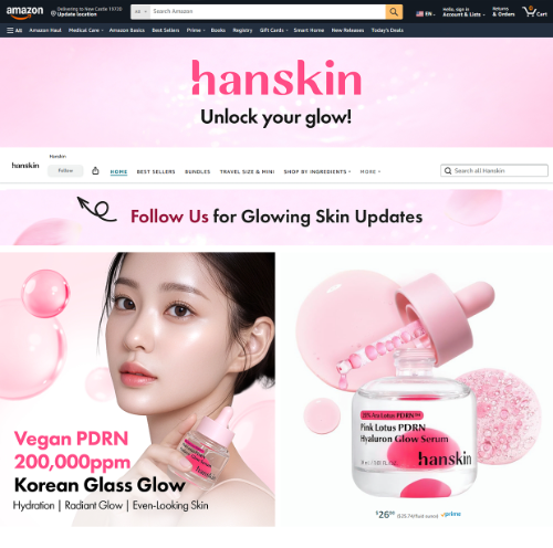 한스킨 아라연꽃 PDRN 히알루론 광채 세럼 북미 시장 출시