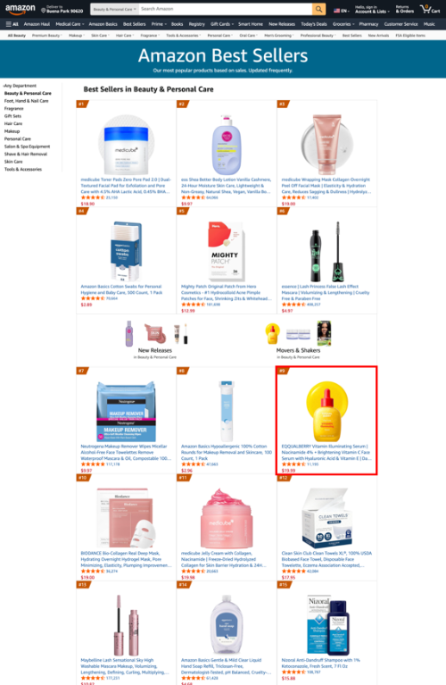 이퀄베리 비타민 세럼 북미 아마존 페이셜 세럼 카테고리 1위 기록