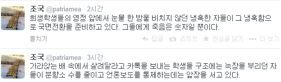 ▲조국서울대법학전문대학원교수가29일트위터에올린글