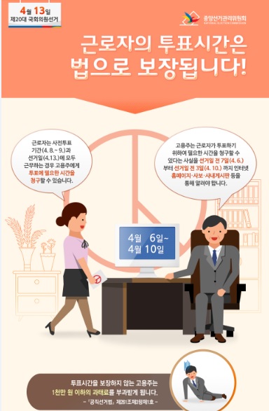 선관위 “근로자 투표시간 청구 사용자가 거부하면 2년 이하 징역”