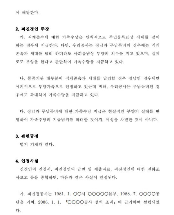 인권위 "장남은 주고 장녀는 안주는 가족수당 '차별'"