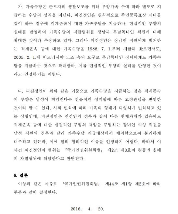 인권위 "장남은 주고 장녀는 안주는 가족수당 '차별'"