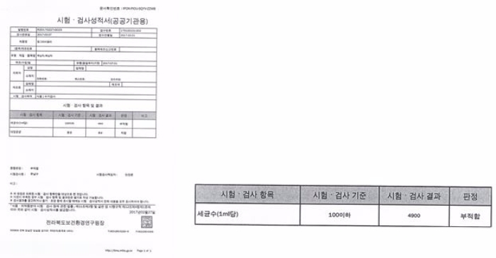 세균검출시험검사성적서