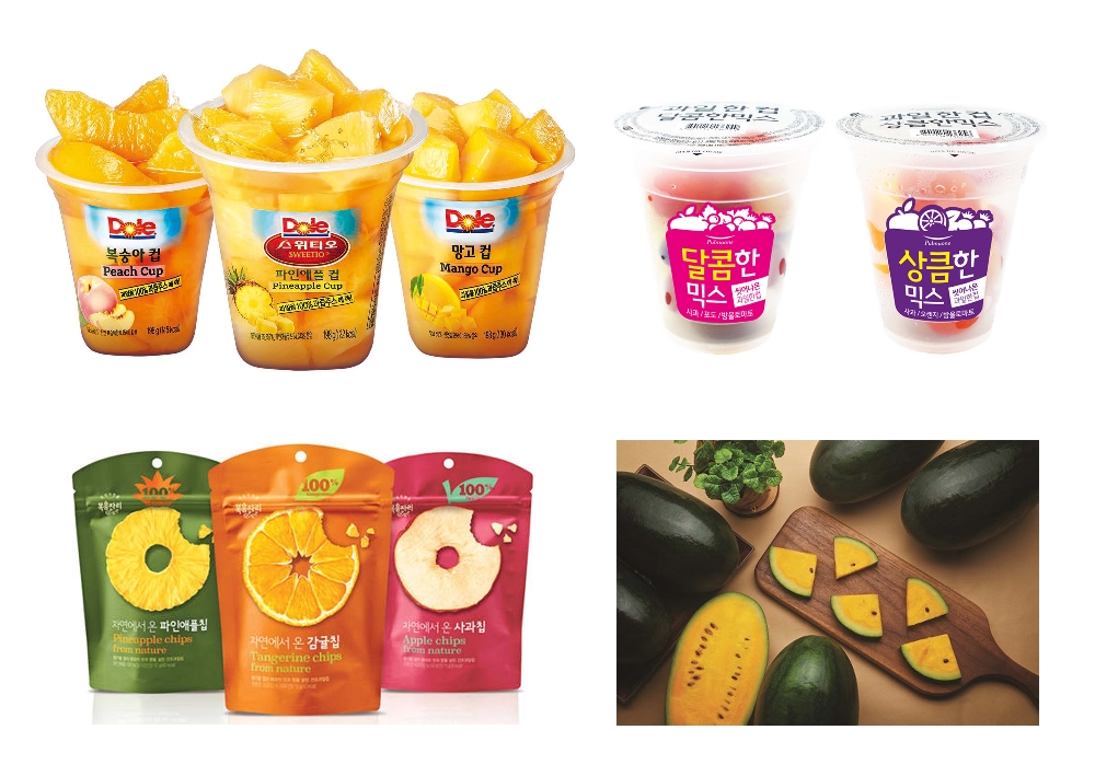 왼쪽위부터 시계방향으로 DOLE(돌), 풀무원, GS25, 복음자리.(사진=돌코리아)