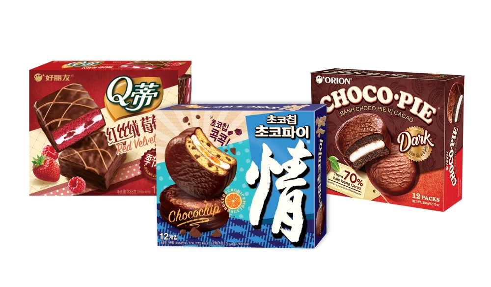 초코칩 초코파이, 큐티파이 레드벨벳, 초코파이 다크(사진=오리온)
