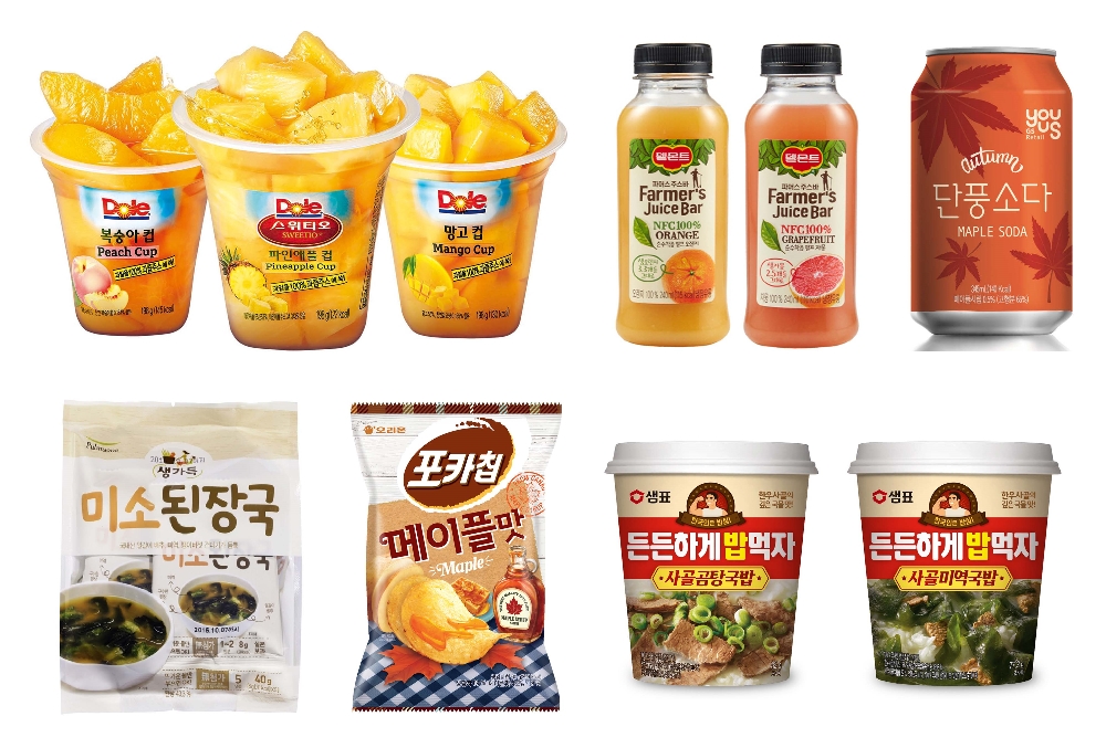 왼쪽위부터 시계방향으로 Dole(돌), 롯데칠성음료, GS25, 샘표, 오리온, 풀무원.(사진=돌코리아)