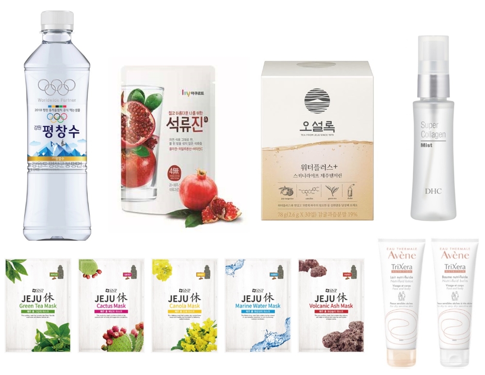 ‘강원평창수’, 한국야쿠르트 ‘석류진’, 오설록 ‘워터플러스+’, DHC ‘슈퍼콜라겐 미스트’ 제품 이미지, (사진=코카콜라)