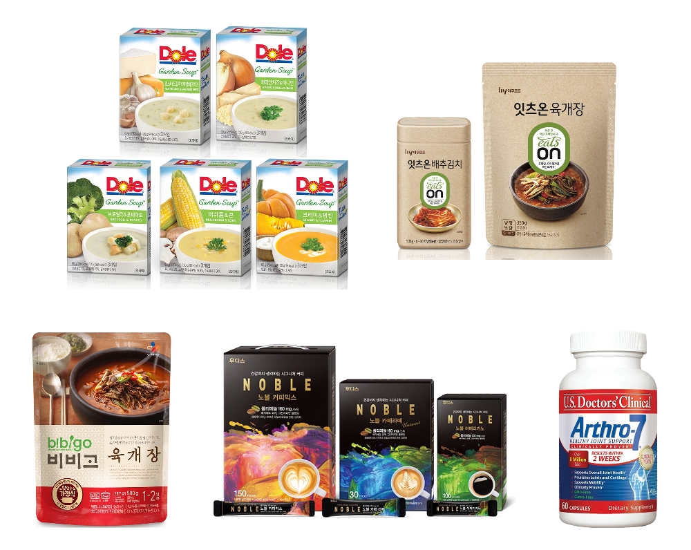 왼쪽위부터 시계방향_돌(Dole), 한국야쿠르트, 오리온, 일동후디스, CJ제일제당. (사진=이목)