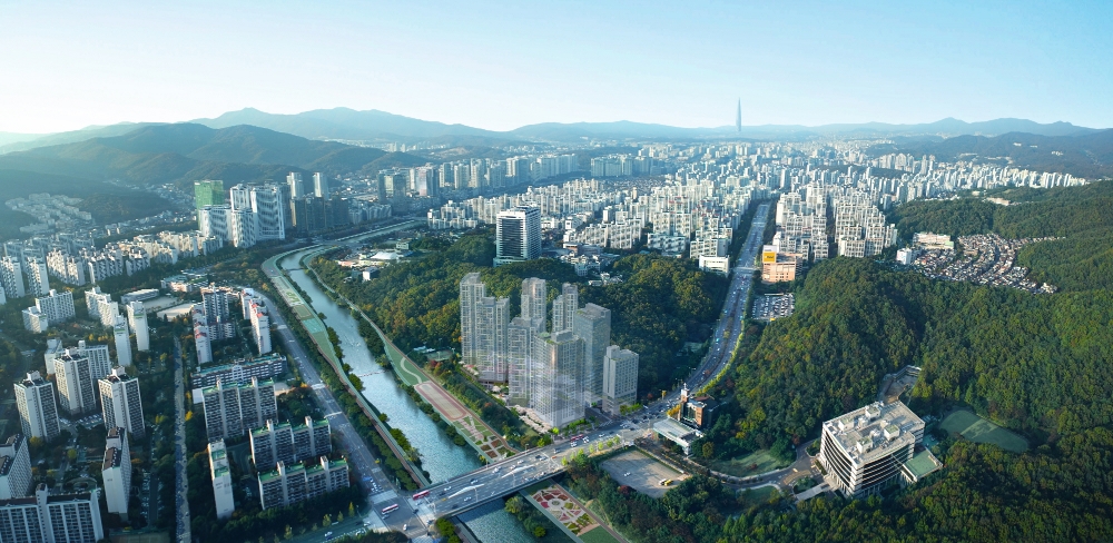 분당 더샵 파크리버 항공조감도.(사진=포스코건설)