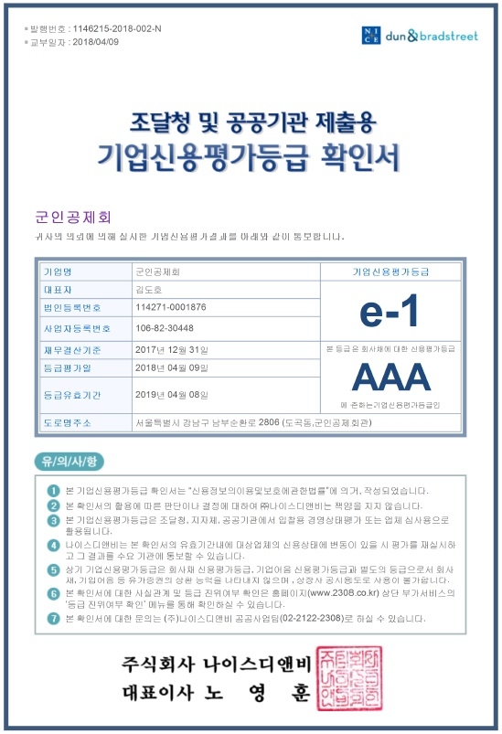 군인공제회, 12년 연속 최우수기업 신용도 달성