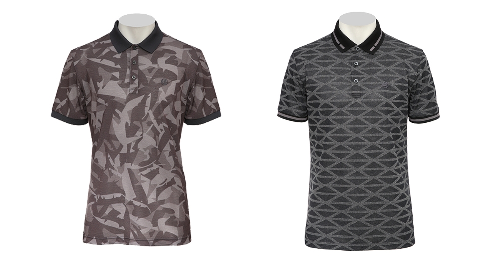 빅사이즈 상의 제품 (좌)카모플라주 패턴 카라 티셔츠 (우)자가드 티셔츠.(사진=벤제프)