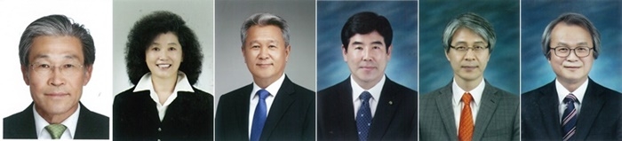 6명의 총장후보들.(기호순 사진왼쪽부터 공재식 김성애 김상호 정극원 최철영 조덕호) .(사진제공=대구대학교)