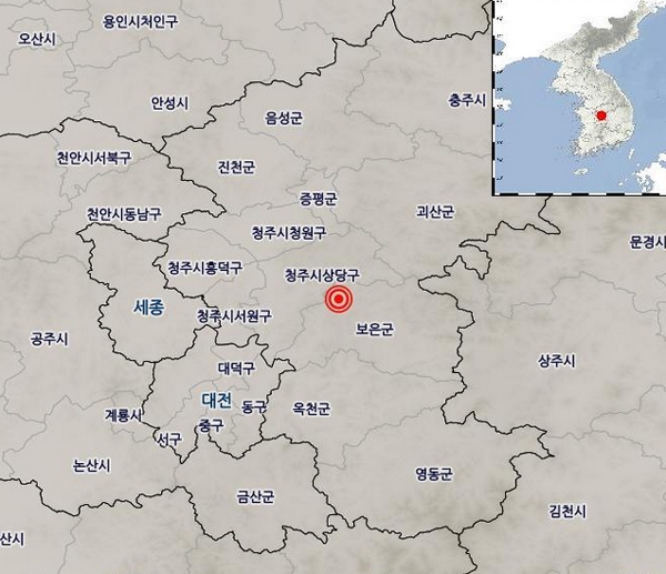 청주지진, 진도 2.5 규모....비교적 얕은 지역서 발생 '큰 피해 없을듯'