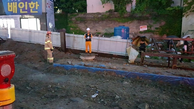 부산 초량천 생태하천 복원사업 공사장 현장.(사진제공=부산지방경찰청)