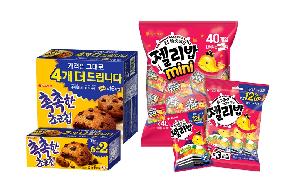 오리온, ‘촉촉한초코칩’, ‘젤리밥’ 가격 변동 없이 증량