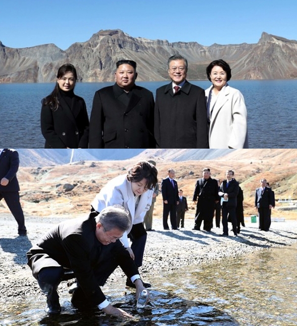 백두산 정상에 오른 남북 정상, 역사책 한페이지 남을까....8천만 심금 울린 한컷