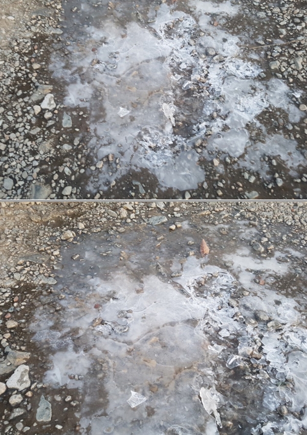 설악산에 첫 얼음, 꽁꽁....급격히 곤두박질 친...겨울로 가는 길목