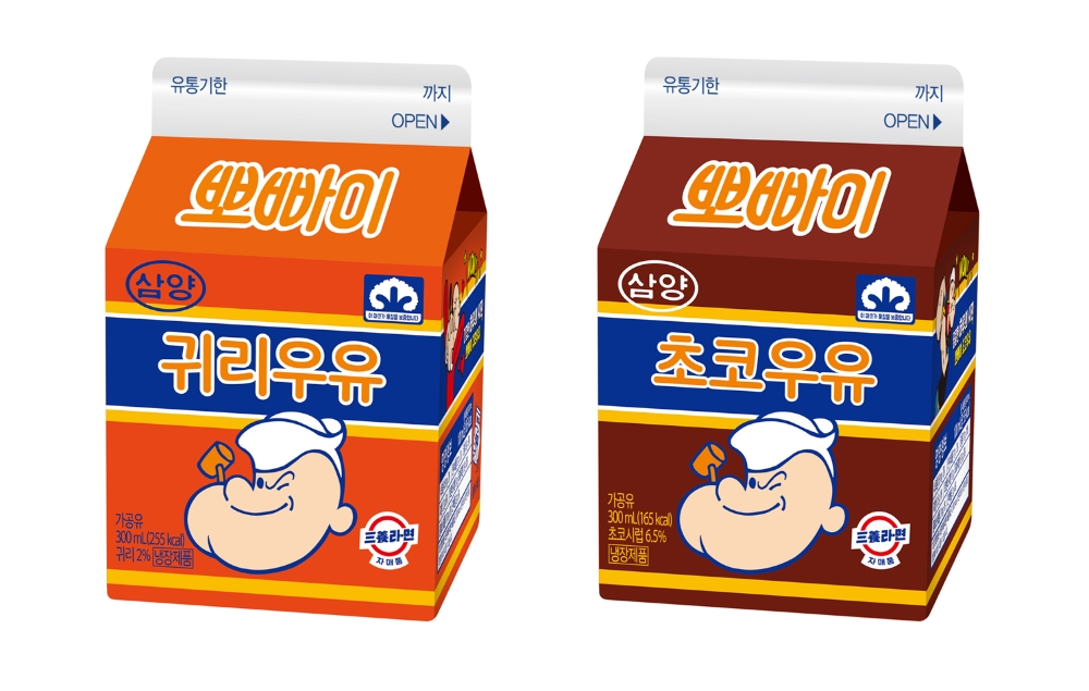 ‘뽀빠이 귀리우유’, ‘뽀빠이 초코우유‘ 2종 (사진=삼양식품)