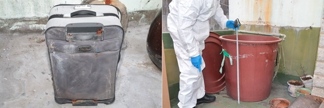 사체를 유기해 담은 가방과 물통.(사진제공=부산경찰청)