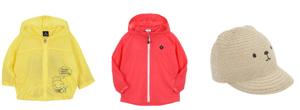 (왼쪽부터)알로앤루 ‘백팩변신화섬점퍼’, 포래즈 ‘딜 윈드 브레이커’,알퐁소 ‘귀요미베어밀짚모’.(사진=제로투세븐)